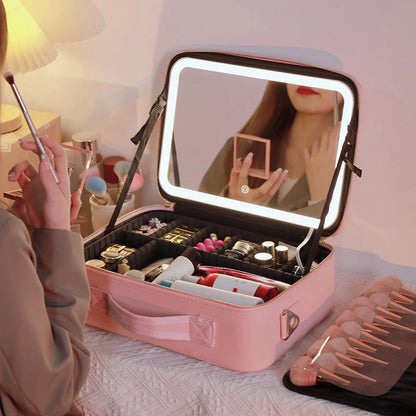 LED Lighted Cosmetic Case with Mirror Makeup Organizer