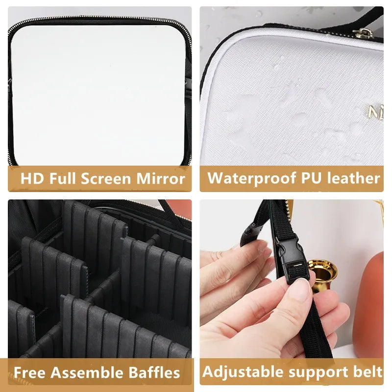 LED Lighted Cosmetic Case with Mirror Makeup Organizer